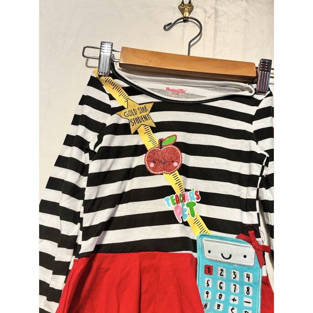 Nannette Kids 3T Teacher Dress Striped Apple Ruler School Red Skirt NWT - Picture 7 of 12